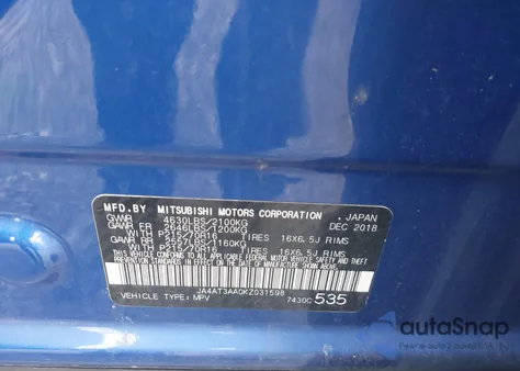 2019 Mitsubishi Eclipse Cross Es from USA, damaged, VIN JA4AT3AA0KZ031598